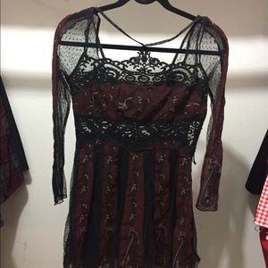 Free people size 4 red mesh flared dress